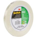 The 1/2 x 60 yds. (12 Pack) Scotch® Filament Tape 893 is a clear performance-grade tape with packaging details in English, Spanish, and French. Ideal for all your securing needs.