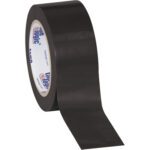 A roll of 2 x 36 yds. Black Tape Logic® Solid Vinyl Safety Tape, partially unrolled with branded inner core, glossy and durable for diverse applications, sold in cases of 24.