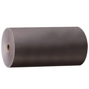 The 12 x 1000 3M™ 6512 Masking Paper roll, in a cylindrical shape and placed horizontally on a white backdrop, features a central hole for easy mounting. It comes as part of a set of three rolls per case.