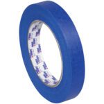 A roll of Tape Logic® 3000 Blue Painters Tape, measuring 3/4 x 60 yds., from a (12 Pack), stands upright against a plain white background, featuring a white inner label with Vibac.