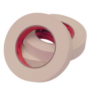 Two rolls of 3M™ 213 Masking Tape, each 1 x 60 yds., lie overlapping, revealing a red inner layer likely indicating the brand. Designed for office or painter use, this reliable tape offers quality performance for projects.