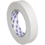 The Tape Logic® 2200 Masking Tape, measuring 1 x 60 yds and sold in a 12 Pack, features printed text on the inner ring and a bold blue and red label showcasing its quality.