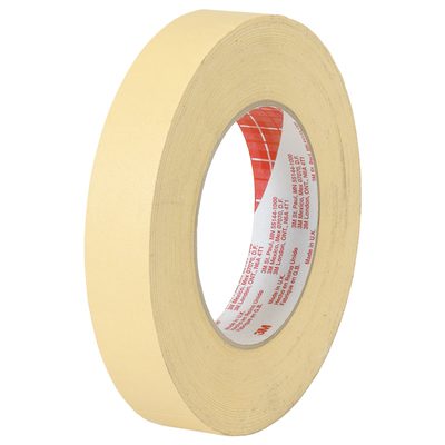 T935238012PK.jpg A roll of 3M™ 2380 Masking Tape (1 x 60 yds.) with a red and white core is partially unwound to show its adhesive surface, elegantly set against a plain white background. This comes from the 12 Pack set.
