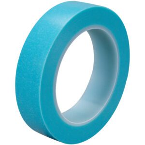 A roll of blue 3M - 4737T High Temperature Fine Line Masking Tape (1 x 36 yds.), from a 3 Pack, with a white core, standing upright on a plain white background.