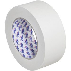 This 2 x 60 yds. Tape Logic® 2600 Masking Tape, available as a case of 24 rolls, has blue and red text on the inner ring, ensuring reliability for all masking needs.