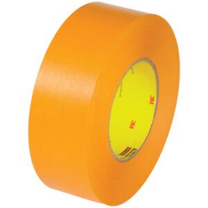 A roll of 2 x 60 yds. 3M™ 2525 Flatback Tape (24/Case) with a yellow core is shown upright against a white background, displaying the iconic 3M logo on the inner core.