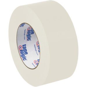 A roll of 2 x 60 yds. Natural White (6 Pack) Tape Logic® Lbs5400 Flatback Tape rests on a white background with its label visible, ideal for numerous uses.