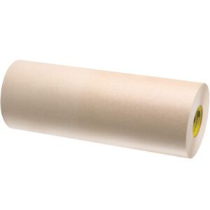 A large roll of off-white, semi-translucent masking paper is displayed against a plain white background. This tightly wound 12 x 60 yds. roll features a core label indicating its reputable brand, similar to the precision of 3M™ 346 Flatback Tape (1 Roll/Case).