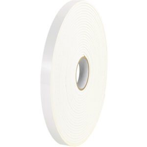 The 2-pack of Tape Logic® Double Sided Foam Tape, measuring 1 x 36 yds. (1/8 White), features tightly wound layers around a central core, ideal for versatile adhesive needs.