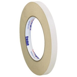 A roll of beige masking tape with a white core stands upright, resembling the versatile 1/2 x 36 yds. Tape Logic® Double Sided Masking Tape sold in cases of 72 rolls.