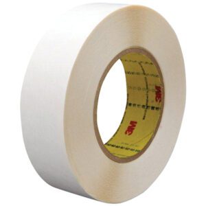 A large roll of 1 x 36 yds. 3M™ 9579 Double Sided Film Tape with a beige inner core and visible branding sits against a plain white background.
