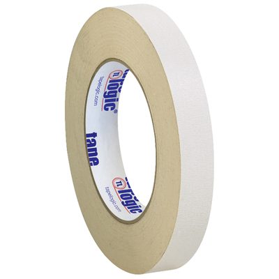 T9541003PK.jpg A 3-pack of Tape Logic® 3/4 x 36 yds. Double Sided Masking Tape stands upright, with blue text on the cardboard core. The tapes appear partially unwound, subtly showcasing their texture and adhesive side.