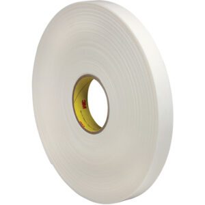 A large 1 x 36 yds. roll of 3M™ 4466 Double Sided Foam Tape, featuring a yellow core, is shown against a plain backdrop. The product looks new and without visible markings or text.