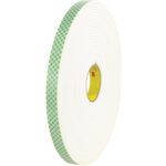 The 2 x 18 yds. (1 Pack) 3M Double Sided Foam Tape 4004 features white foam with a green checkered edge and a bright yellow core with red text, displayed upright against a white background.