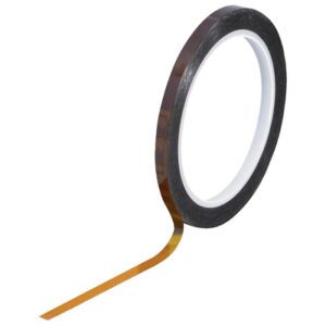 The 1/8 x 36 yds. 1 Mil Kapton® Tape features a thin, brown, translucent adhesive finish and is looped around its core for easy use and storage.