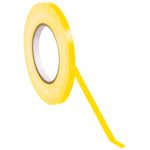 The MH-USA 3/8 x 180 yds. Yellow Bag Tape (96 Rolls/Case) offers a vivid yellow shade, smoothly unrolling from the dispenser to create a striking visual against a white background.