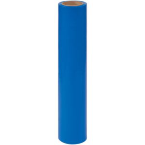 A roll of solid blue paper stands upright against a white background, resembling MH-USA 24 x 200 Hard Surface/Countertop Protection Tape (1 Roll/Case).
