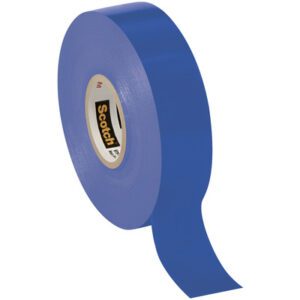 A roll of 3/4 x 66 Blue Scotch® Vinyl Color Coding Electrical Tape 35, partially unwound, features the Scotch label prominently against a plain white background.