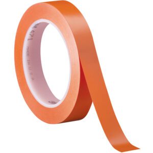 A partially unrolled roll of orange 3M Vinyl Tape 471, measuring 3/4 x 36 yds., sits on a plain white background. The inner core displays text and markings. Sold conveniently in a pack of three.