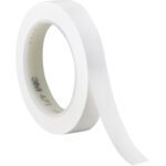 The 3/4 x 36 yds. White (3 Pack) 3M Vinyl Tape 471 stands with a loose end extended, its smooth, glossy surface displaying the 3M branding and revealing its inner charm.
