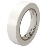 Displayed against a white background, a roll of 1 x 36 yds. White 3M General Purpose Vinyl Tape 764 features a smooth finish and a cardboard inner core with printed text and barcode.