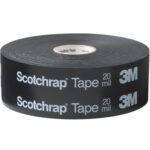 A roll of 2 x 100 Black 3M™ 51 Scotchwrap™ Tape, ideal for corrosion protection and featuring white-printed specs, is available in a convenient package of 12 rolls per case.