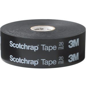 A roll of 2 x 100 Black 3M™ 51 Scotchwrap™ Tape, ideal for corrosion protection and featuring white-printed specs, is available in a convenient package of 12 rolls per case.