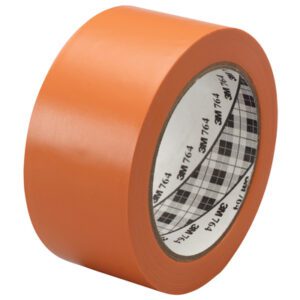 Introducing the 2 x 36 yds. Orange 3M General Purpose Vinyl Tape 764, with a plaid-patterned core. Ideal for various adhesive tasks, it comes in a case of 24 rolls, ensuring you always have enough for any project.