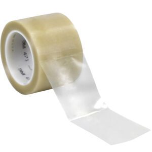 A glossy roll of 3M Vinyl Tape 471, measuring 3 x 36 yds., sits vertically with its brand clearly visible on the inner core and a portion unrolled. Available in Clear (3 Pack).