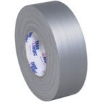 A large, upright roll of textured 2 x 60 yds. silver/gray duct tape has Tape Logic® 11 Mil Gaffers Tape and contact info in blue/red on its core. Sold as a handy 3 Pack for your convenience.