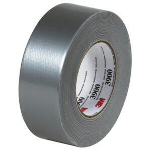 A tightly coiled 2 x 60 yds. silver duct tape, featuring a textured surface and revealing an inner cardboard ring marked with 3M™ 3900, is available in a convenient 24/Case package.