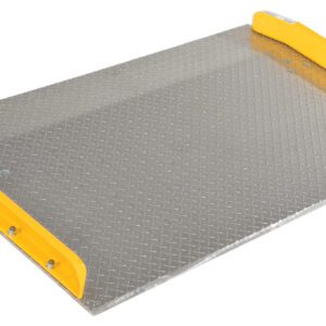 The Vestil Aluminum Dock Board Steel Curb 15K 60X36 features a durable diamond plate surface, bright yellow edges, and steel curbs. Its slightly inclined to bridge gaps safely in loading operations and supports up to 15,000 lbs across its 60x36 dimensions.