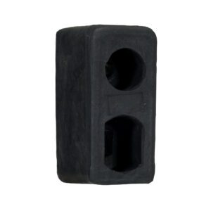 The black rectangular Vestil Trailer Crane Bumper 2-15/16X6X3-15/16 features two circular cutouts and a smooth surface with slightly rounded edges, making it perfect for vehicle protection or industrial use.