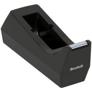 The 3M™ C38 1 Core Table Top Dispenser in Black features Scotch branding, a metallic cutting edge, and space for a tape roll.
