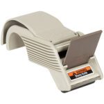 The 3M™ H192 - 2 Deluxe Carton Sealing Tape Dispenser is a beige plastic tool equipped with a handle and blade, displaying an orange and black Sharp Knife warning, designed for precise cutting tasks.