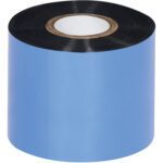 A large 2.01 x 1181 black MH-USA Datamax thermal transfer ribbon with blue wax and a cardboard core is upright on a white background.