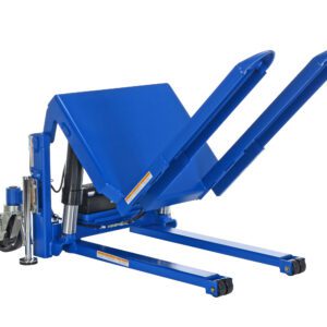 The Vestil Tilt Master Air/Oil Recipr, 6000 lb model, features a scissor lift mechanism in a partially raised position with an industrial-strength design and four wheels for mobility, effortlessly handling up to 6000 lbs of heavy lifting.