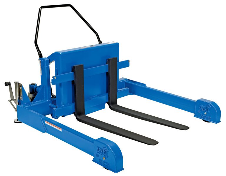 TMS-60-AIR_A.jpg This image features the Vestil Tilt Master Strad Air/Oil Recipr, a blue manual hydraulic lift table with a black handle and two extending forks, designed for lifting up to 6000 lb. It boasts a sturdy frame and efficient hydraulic mechanism for smooth manual operation.
