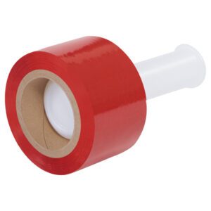 Introducing the MH-USA Red Bundling Stretch Wrap (3 x 80 Gauge x 1000), featuring a bright red roll and durable white plastic handle. Ideal for securely wrapping your items easily and efficiently, it comes in an 18-case set.