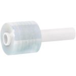 The MH-USA 3 x 80 Gauge x 1000 Extended Core Bundling Film (18/Case) offers a clear handheld roll with a cylindrical handle for easy gripping, perfect for efficient bundling and securing.