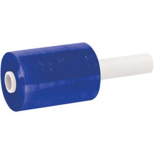 The MH-USA 5 x 80 Gauge x 1000 Blue Extended Core Bundling Film is equipped with a white extended handle and comes in a case of 12 rolls, ideal for efficient bundling and wrapping.