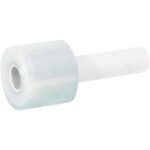 An MH-USA 3 x 120 Gauge x 600 Extended Core Bundling Film (18/Case) roll, featuring a white cardboard core and handle, appears partially unwrapped against a plain white background.