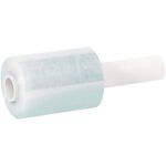 The MH-USA 3 x 150 Gauge x 600 Extended Core Bundling Film has a clear plastic wrap with a white cardboard core and extended handle for easy use. Sold in cases of 18 rolls.