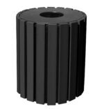 The Vestil Trash Receptical Poly Round 33 Gal-Black features a sleek cylindrical design with stylish vertical panels and a convenient circular opening at the top.