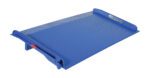 The Vestil Steel Truck Dockboard (20000 lb capacity, 84W x 48L) features a blue industrial finish with a textured surface and raised edge. It includes an easy-grip handle for smoothly bridging gaps between docks and truck beds during loading=