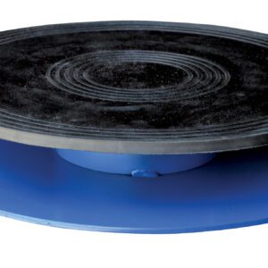 The Vestil Turntable, featuring an 18-inch diameter and a 3.437-inch height, comes in blue with a black concentric circle-marked platform, offering an elegant rotating display for objects or art, supporting up to 0.5K weight effortlessly.