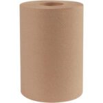 The 8 x 350 Bedford Kraft Hard Wound Roll Towels (12 Rolls/Case) has a textured surface and stands upright with a hollow center.