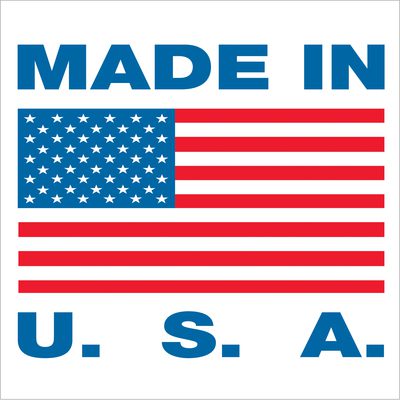 USA306.jpg The Made in U.S.A. design displays the American flag with vibrant red stripes and white stars, accompanied by MH-USA 5/8 x 5/8 labels (500/Roll) featuring vivid blue text at the top and bottom.