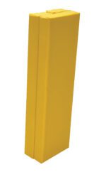 A tall rectangular box, wrapped in bright yellow paper like a Vestil Column Protective Pad I-Beam 3Ft 7In Yl, stands upright against a white background.