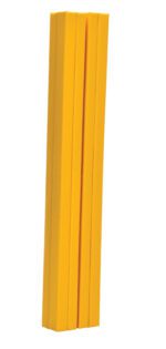 A tall, rectangular object with a bright yellow hue resembling the Vestil Column Protective Pad I-Beam 6 Ft 5 In Yl, featuring three vertical grooves on its smooth surface and a slightly angled top.